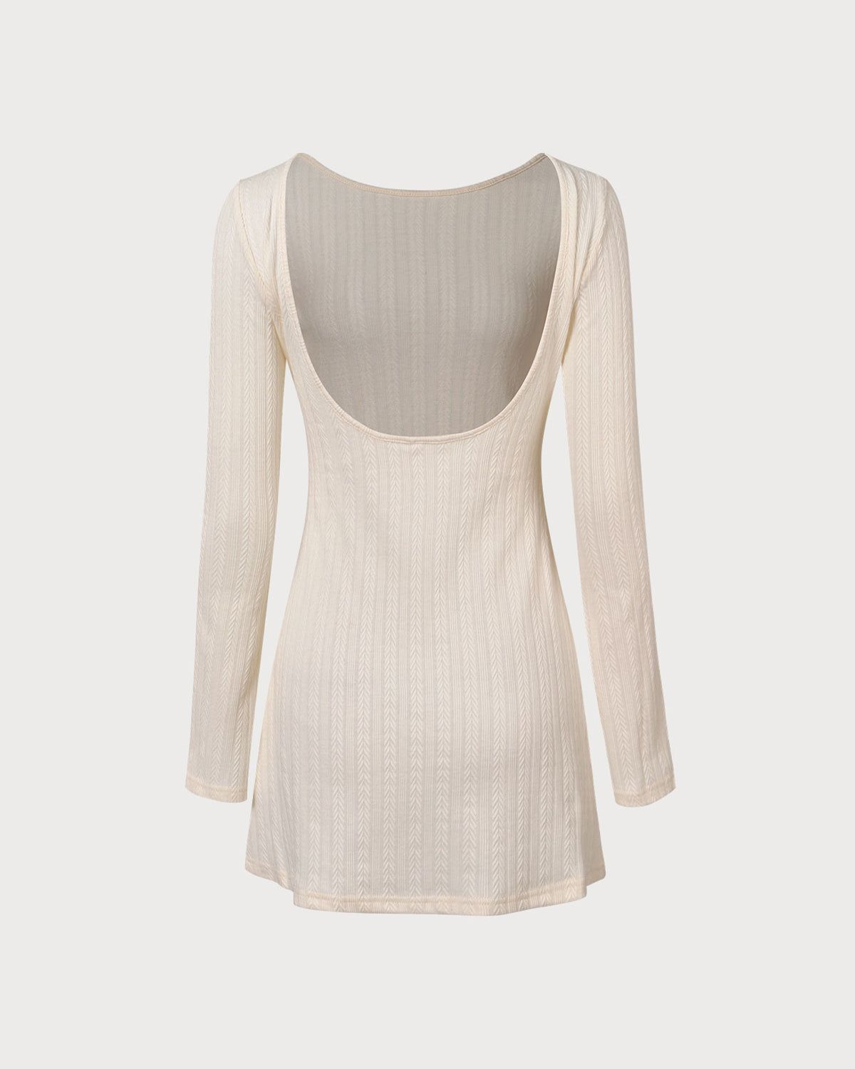The Beige Boat Neck Backless Knit Mini Dress sold by rihoas product image thumbnail 6