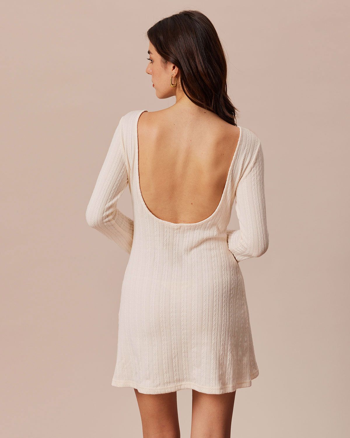 The Beige Boat Neck Backless Knit Mini Dress sold by rihoas product image thumbnail 3
