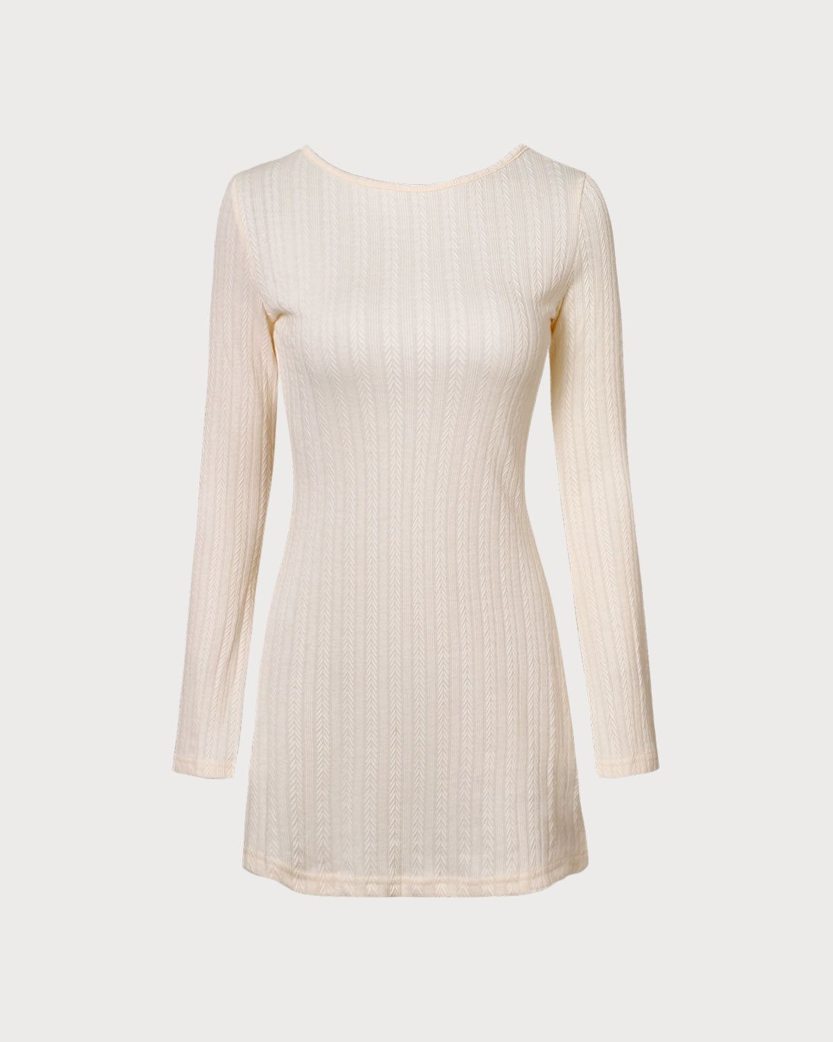 The Beige Boat Neck Backless Knit Mini Dress sold by rihoas