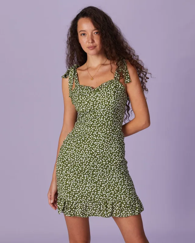 The Green Sweetheart Neck Polka Dot Mini Dress sold by rihoas