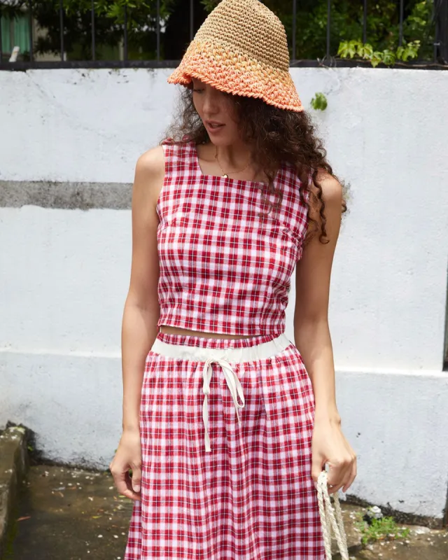 The Red Square Neck Plaid Tank Top sold by rihoas