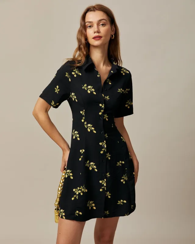 The Black Shirt Collar Floral Button Mini Dress sold by rihoas