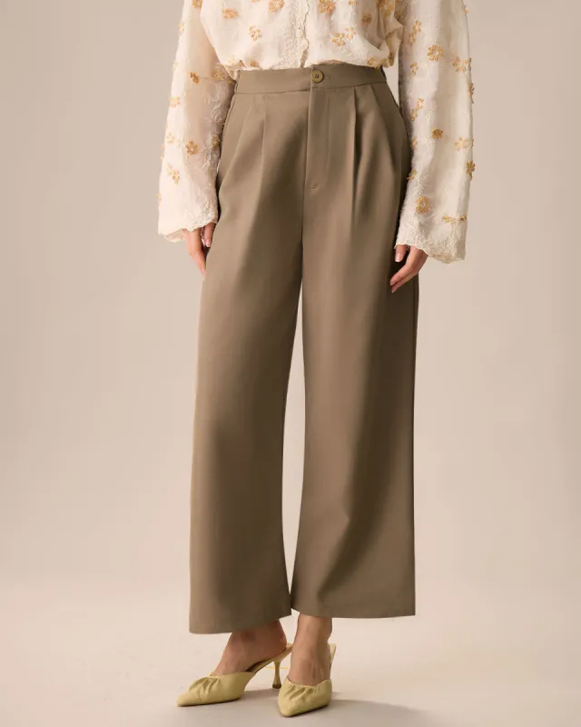 Women's Khaki High Waisted Wide-Leg Pants sold by rihoas