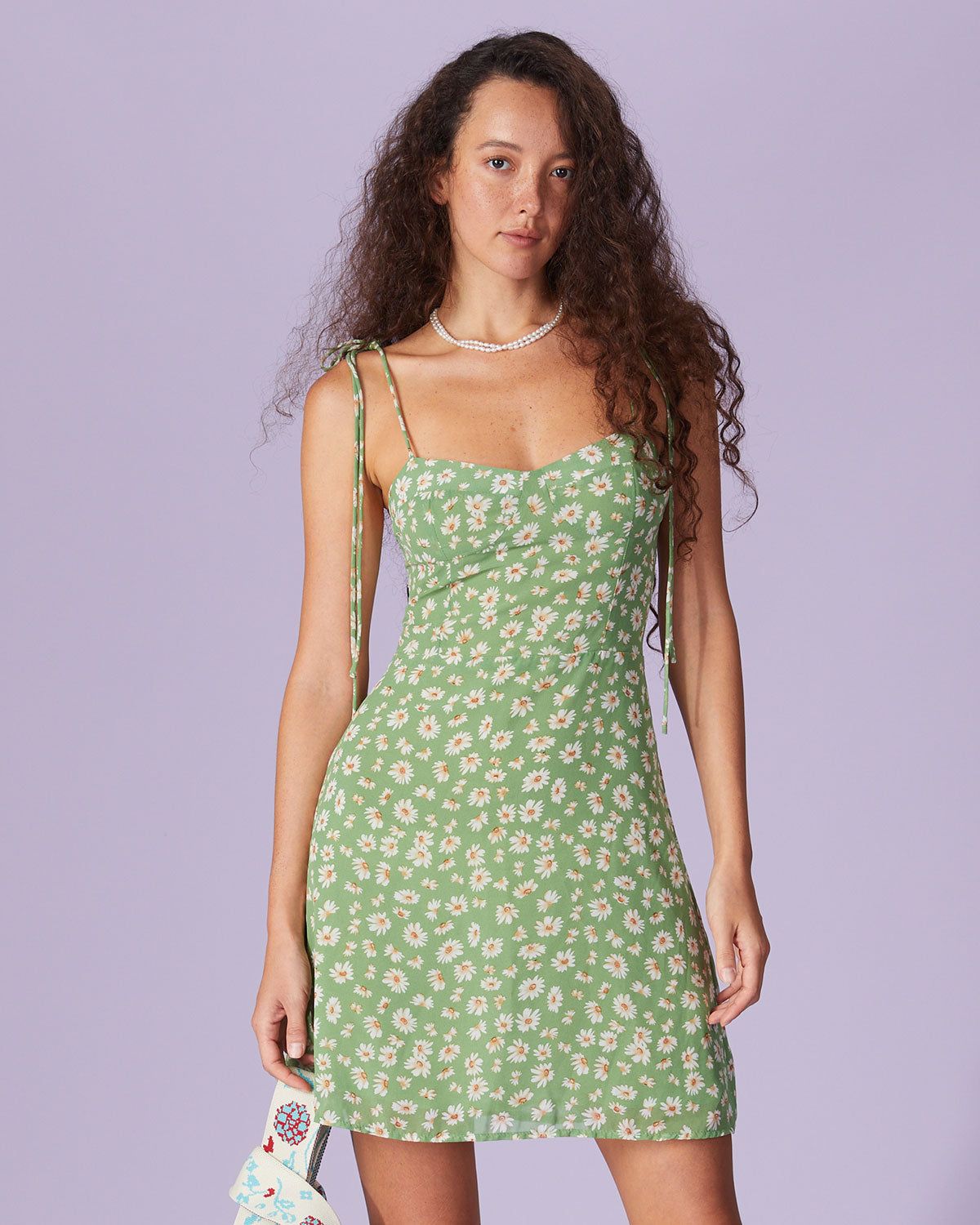 The Green Sweetheart Neck Floral Daisy Mini Dress sold by rihoas
