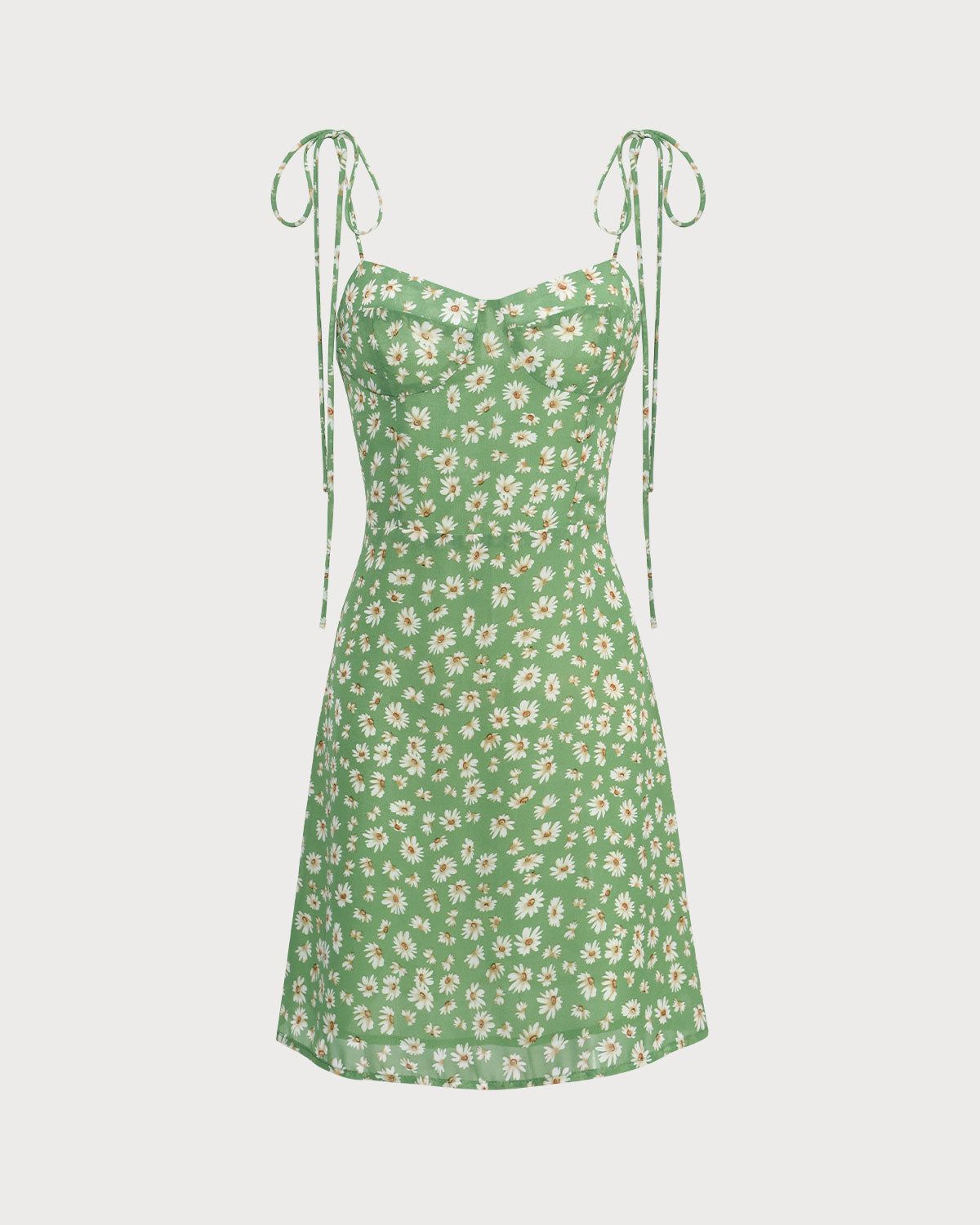 The Green Sweetheart Neck Floral Daisy Mini Dress sold by rihoas product image thumbnail 7