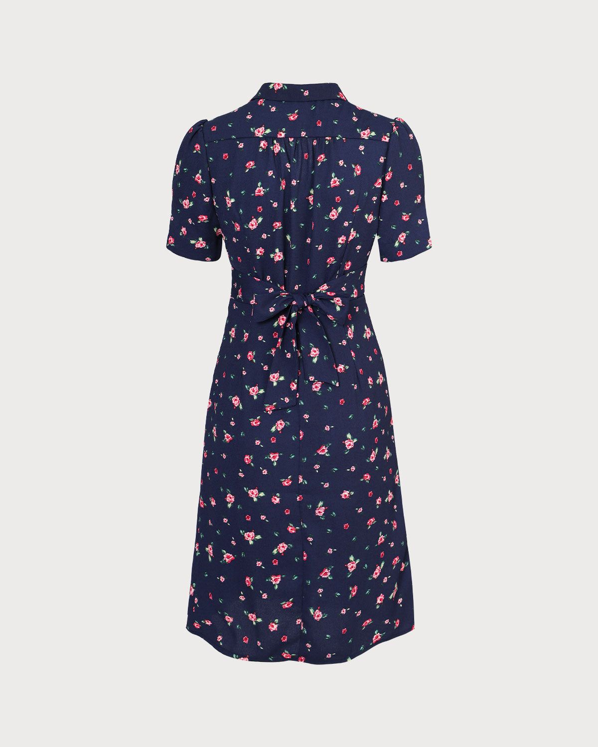 The Navy Lapel Puff Sleeve Shirt Midi Dress sold by rihoas product image thumbnail 3
