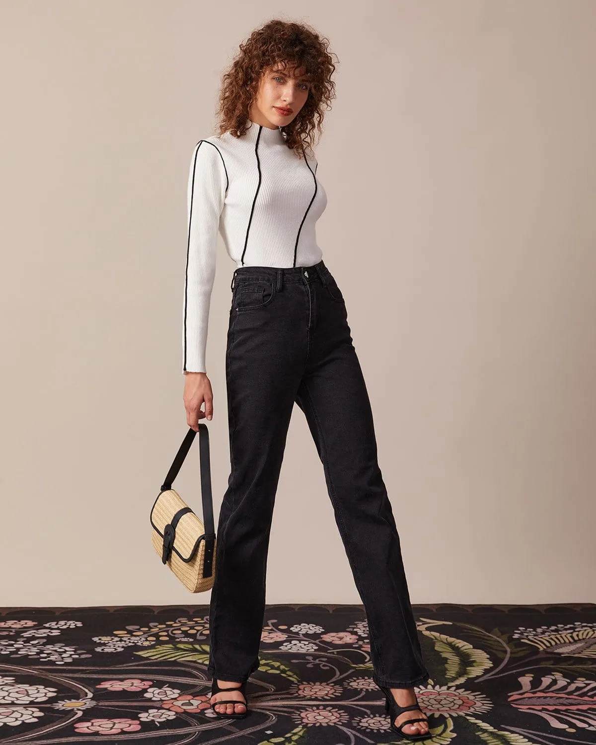 The White Mock Neck Striped Knit Top sold by rihoas product image thumbnail 3
