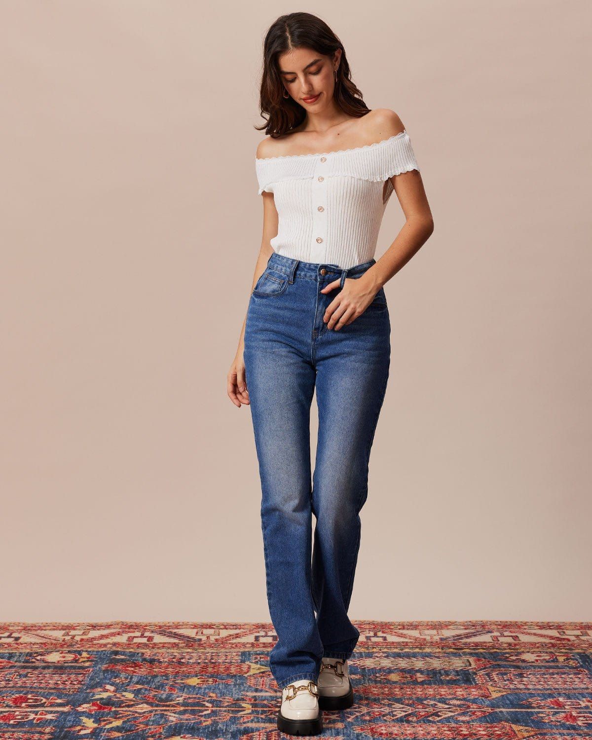 The White Off The Shoulder Lace Knit Top sold by rihoas product image thumbnail 2