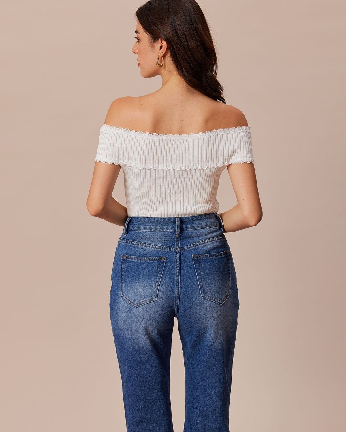 The White Off The Shoulder Lace Knit Top sold by rihoas product image thumbnail 5