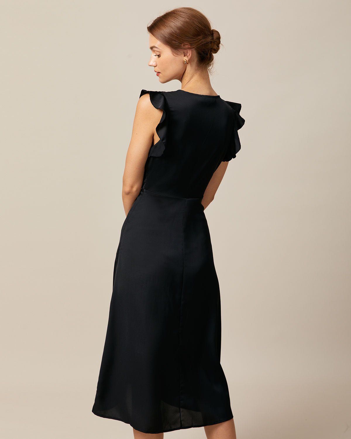 The Black V Neck Butterfly Sleeve Midi Dress sold by rihoas product image thumbnail 5