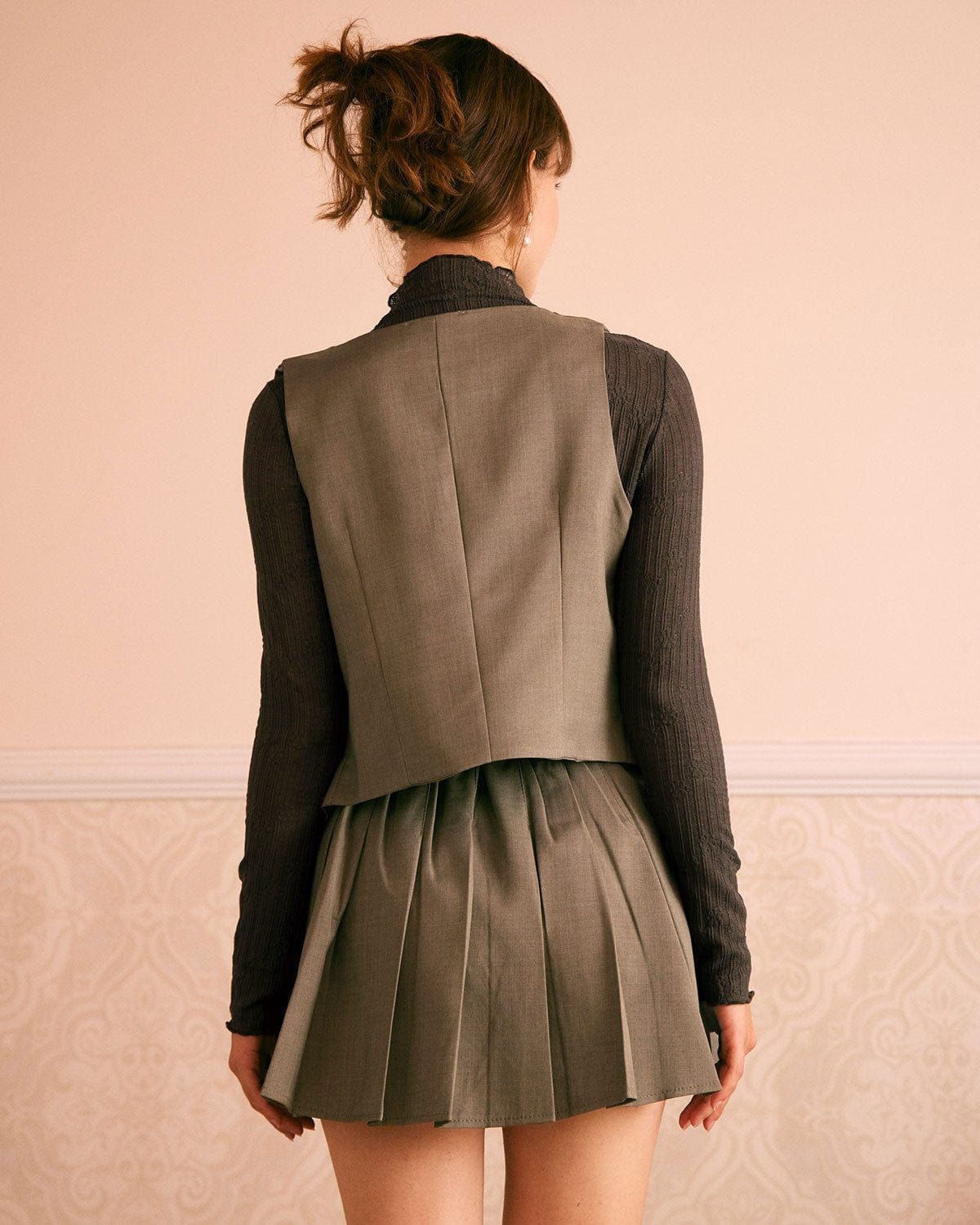 The Khaki V Neck Sleeveless Button Up Vest sold by rihoas product image thumbnail 5