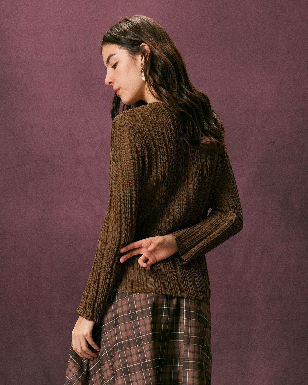 The Coffee V Neck Button Pointelle Knit Top sold by rihoas product image thumbnail 5