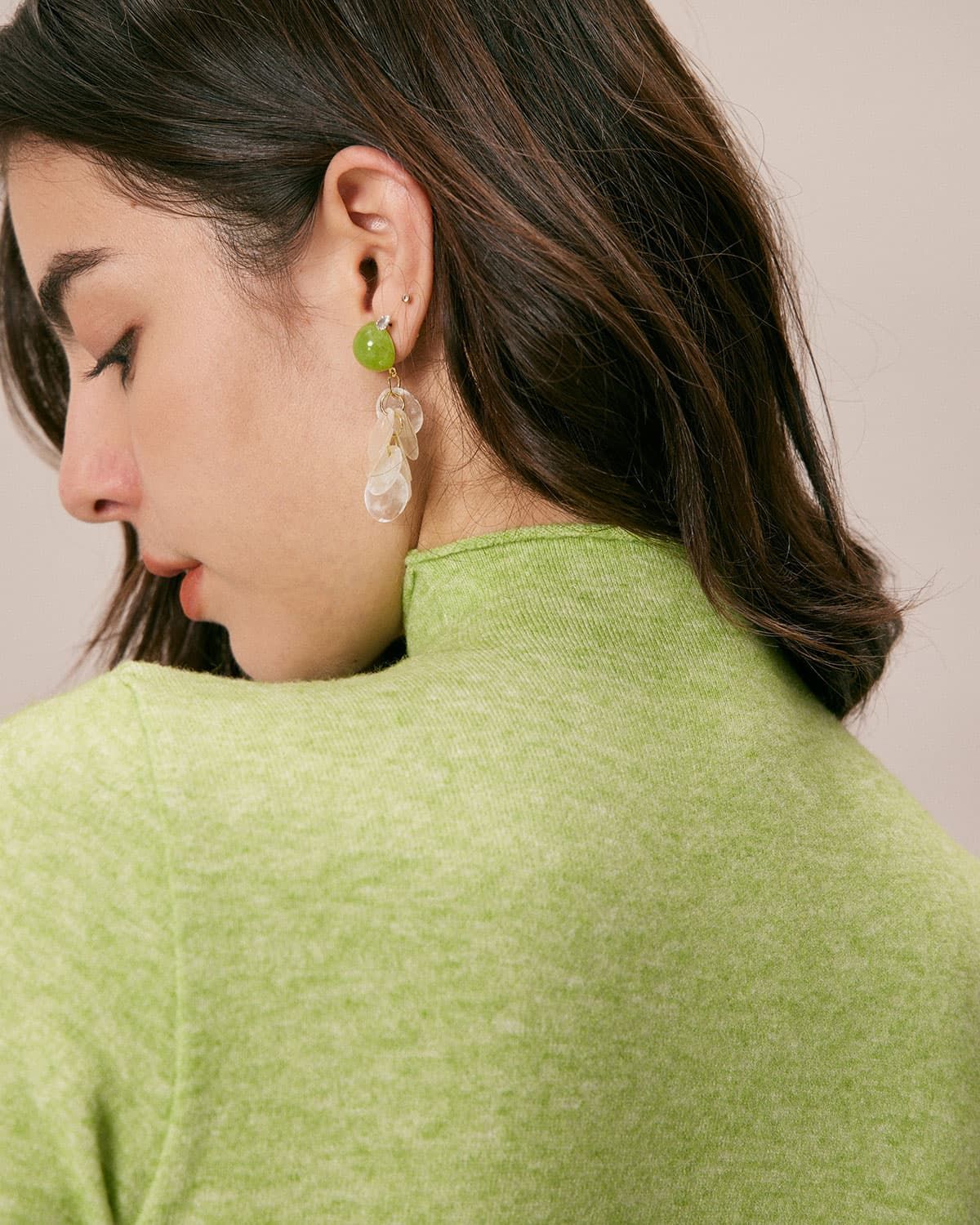 The Green Mock Neck Long Sleeve Knit Top sold by rihoas product image thumbnail 4