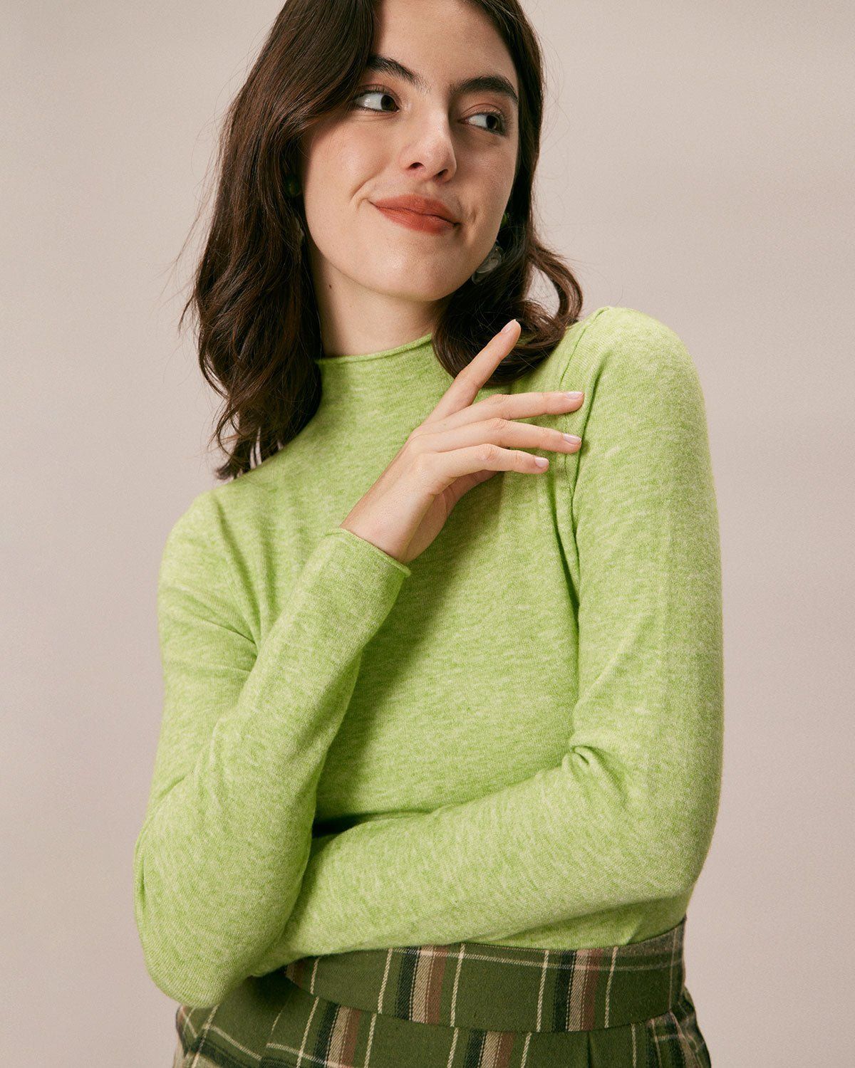 The Green Mock Neck Long Sleeve Knit Top sold by rihoas product image thumbnail 3