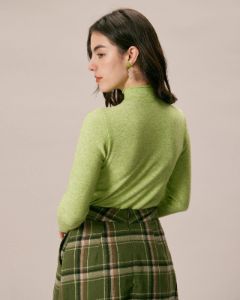 The Green Mock Neck Long Sleeve Knit Top sold by rihoas