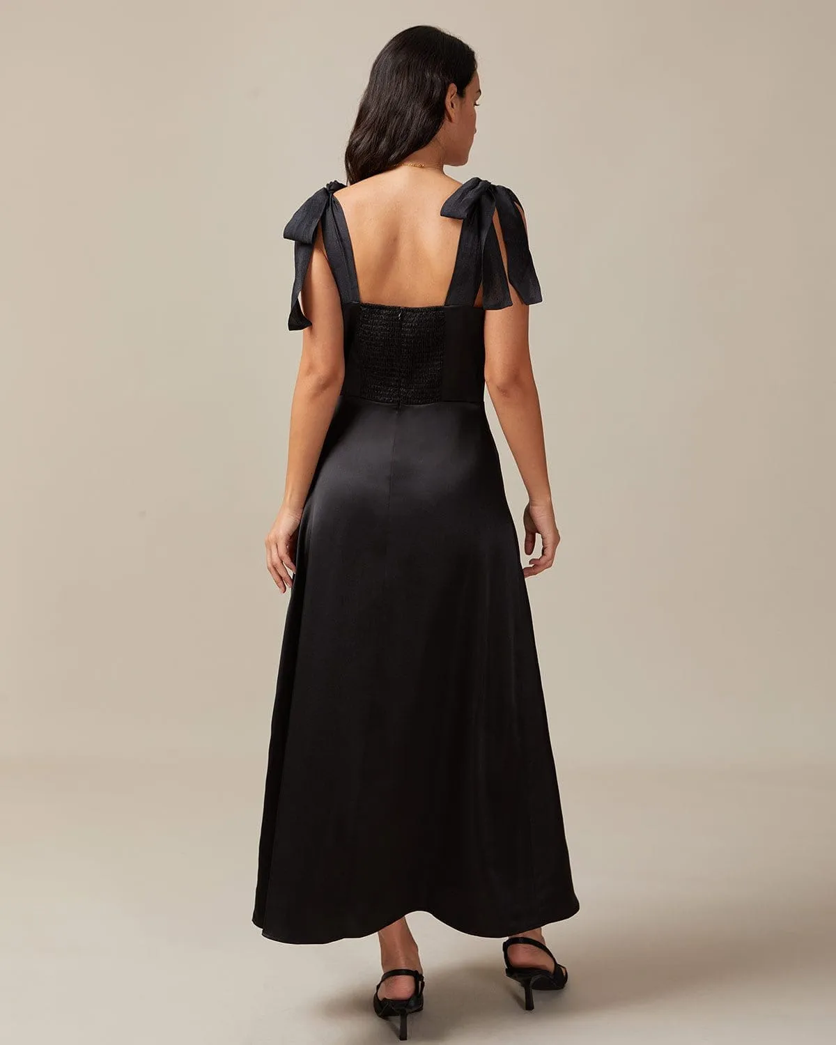 The Black Tie Strap Satin Maxi Dress sold by rihoas product image thumbnail 4