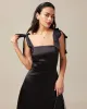 The Black Tie Strap Satin Maxi Dress sold by rihoas