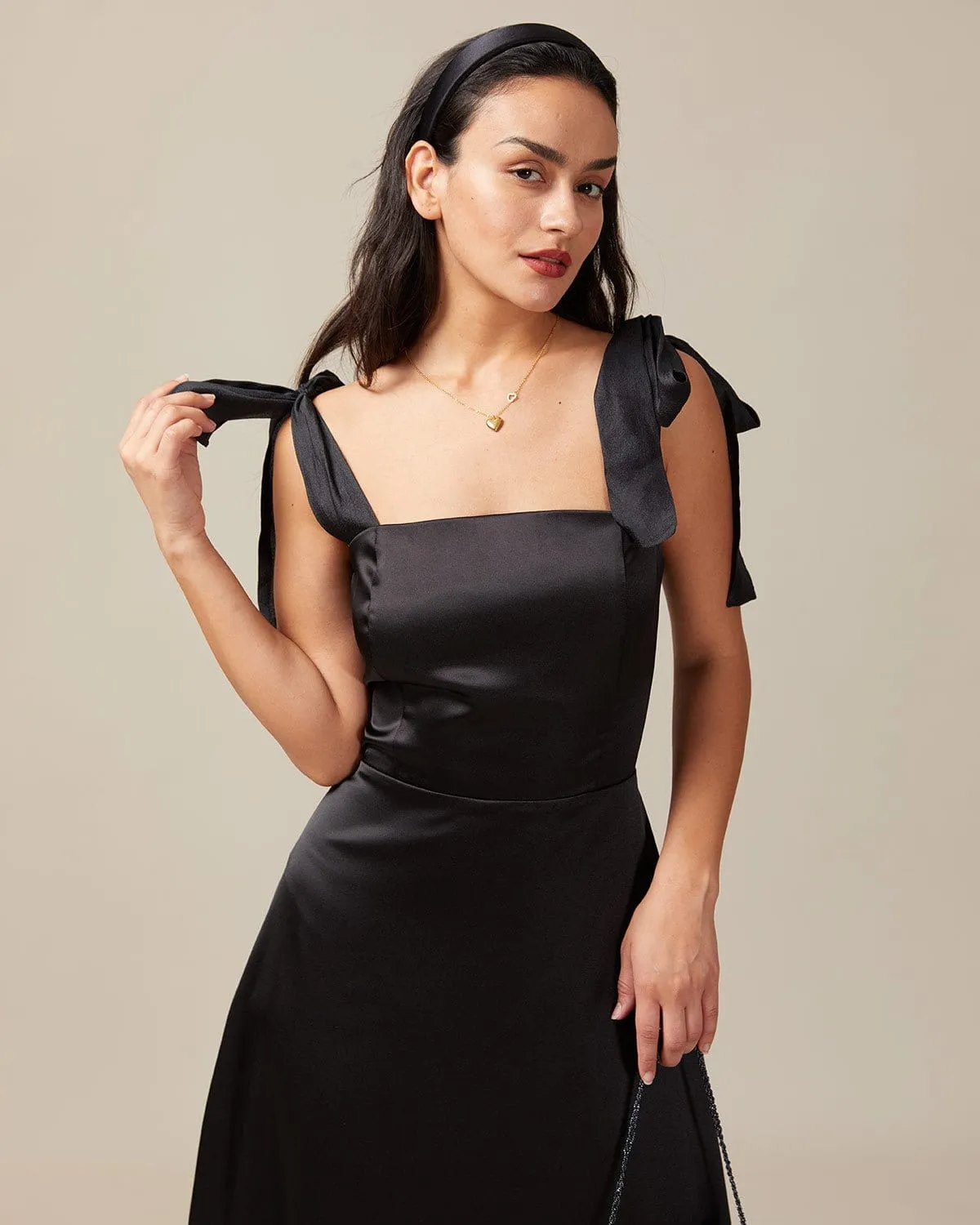 The Black Tie Strap Satin Maxi Dress sold by rihoas product image thumbnail 2