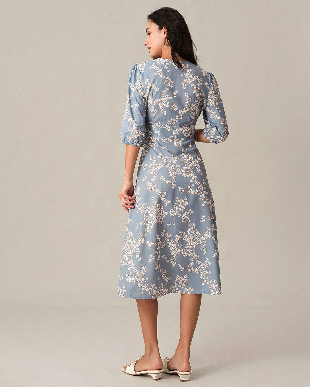 The V Neck Floral Midi Dress sold by rihoas product image thumbnail 5