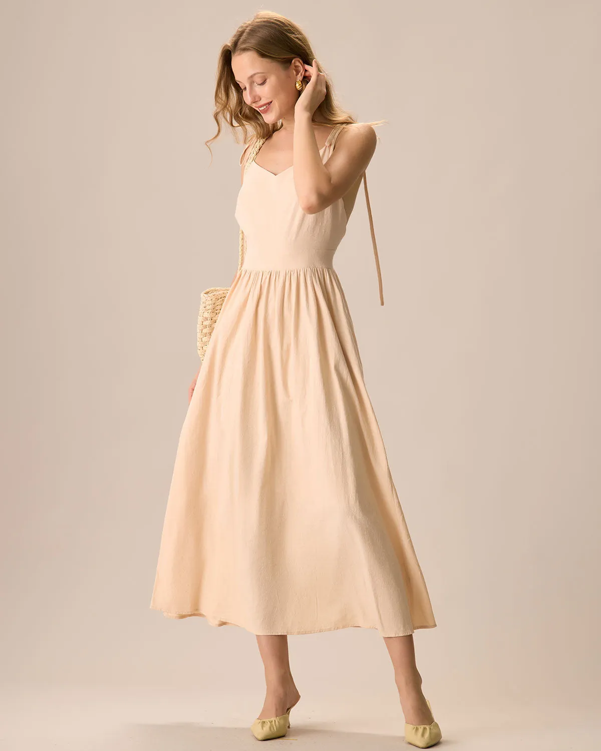 Women's Apricot Backless Cotton Slip Maxi Dress sold by rihoas product image thumbnail 3