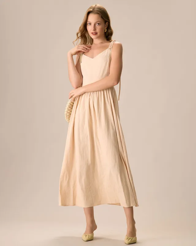 Women's Apricot Backless Cotton Slip Maxi Dress sold by rihoas