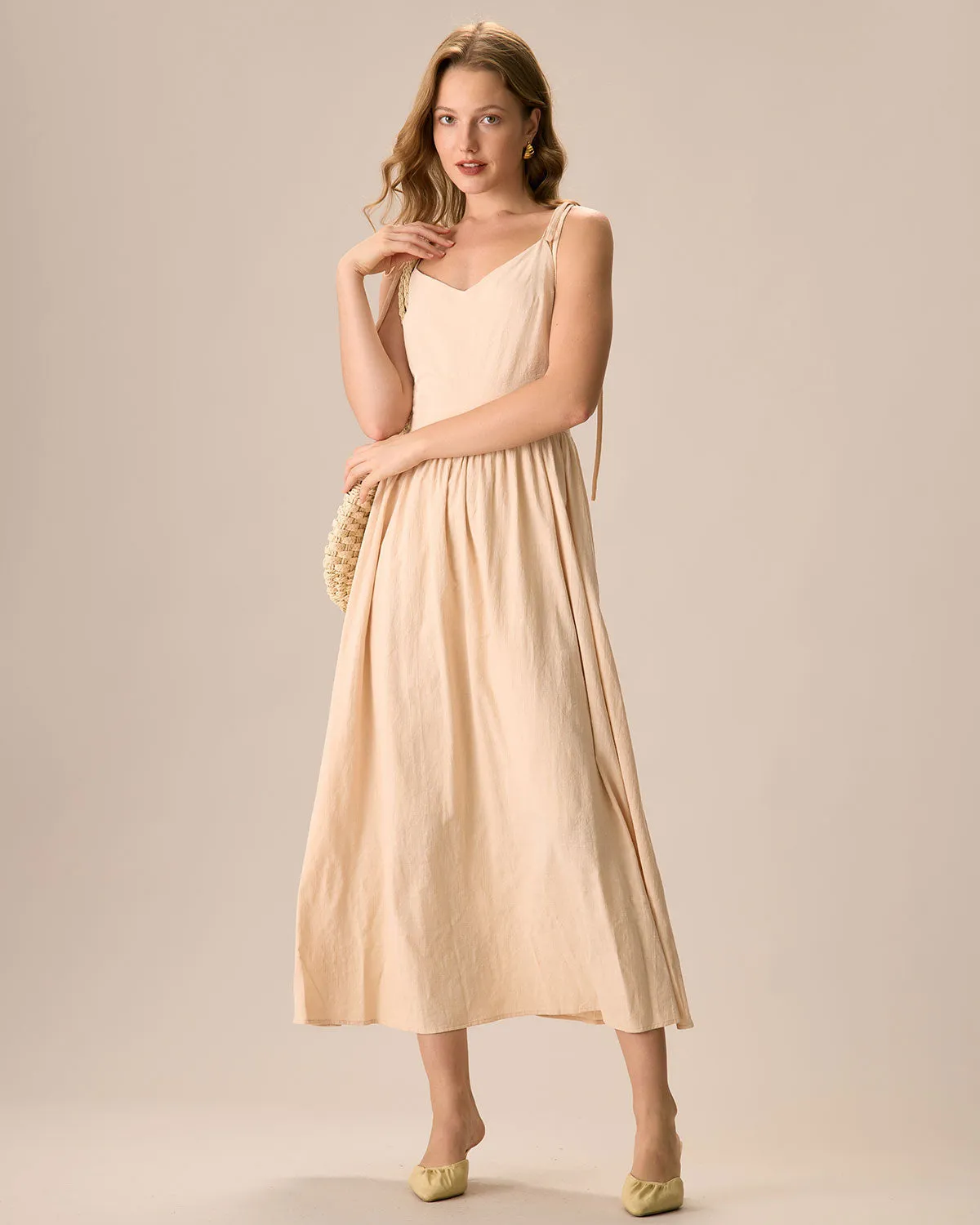 Women's Apricot Backless Cotton Slip Maxi Dress sold by rihoas