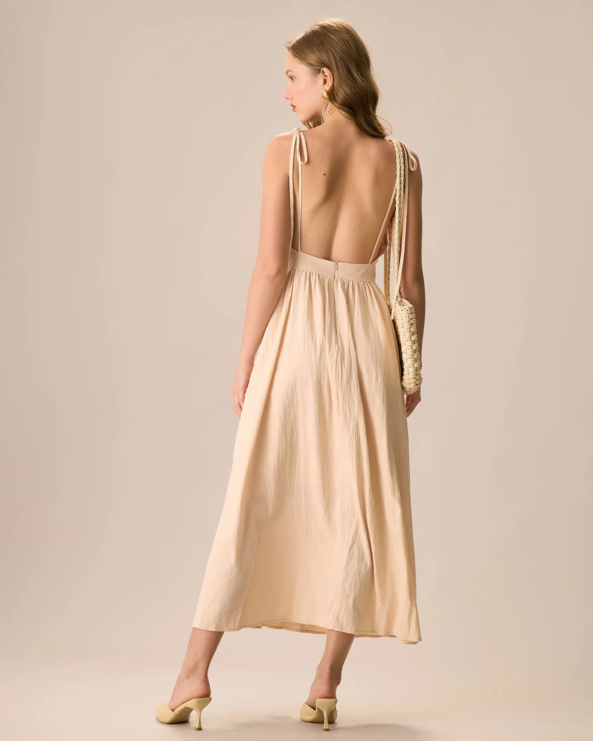Women's Apricot Backless Cotton Slip Maxi Dress sold by rihoas product image thumbnail 4