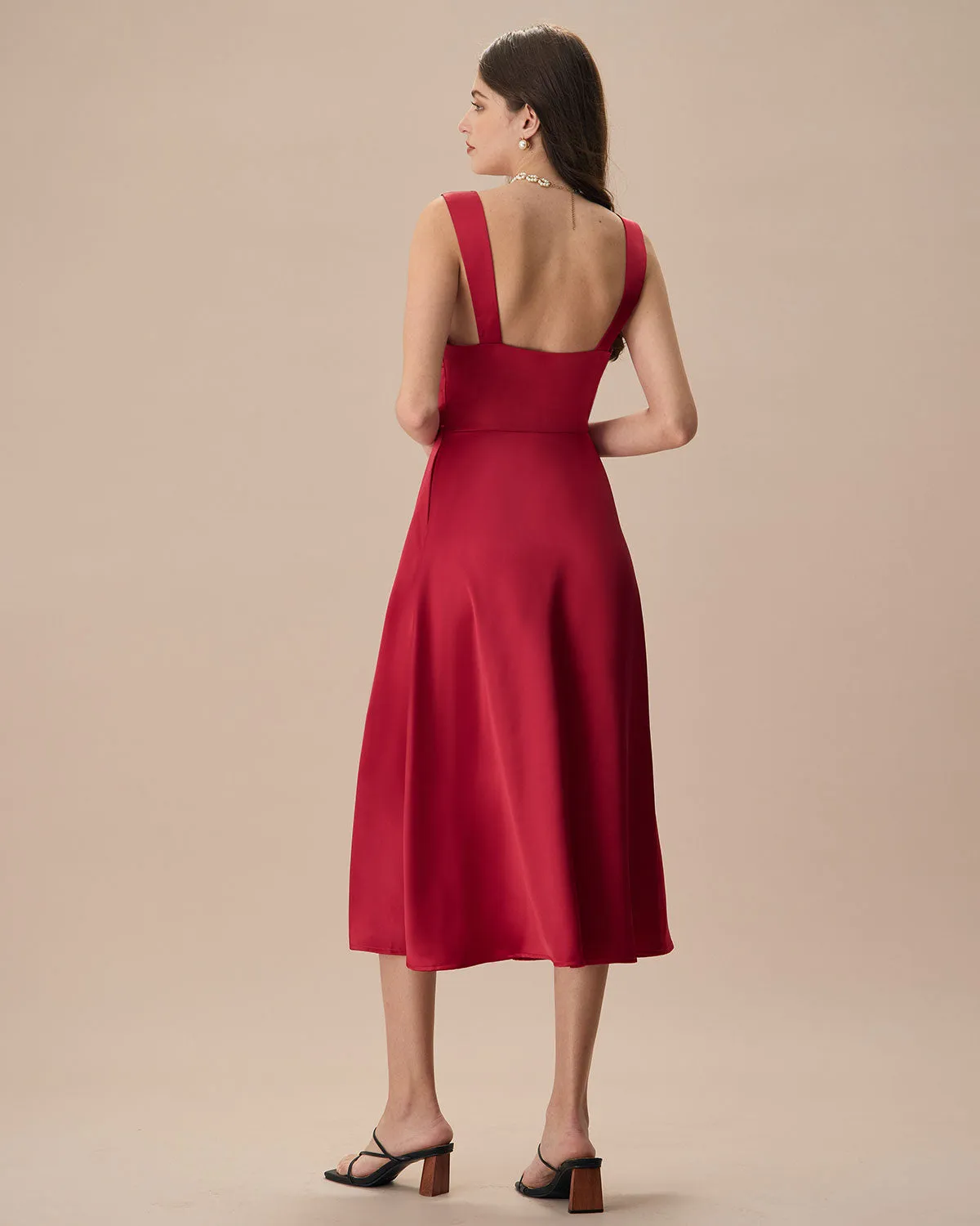 Women's Red Satin Slip Midi Dress sold by rihoas product image thumbnail 5