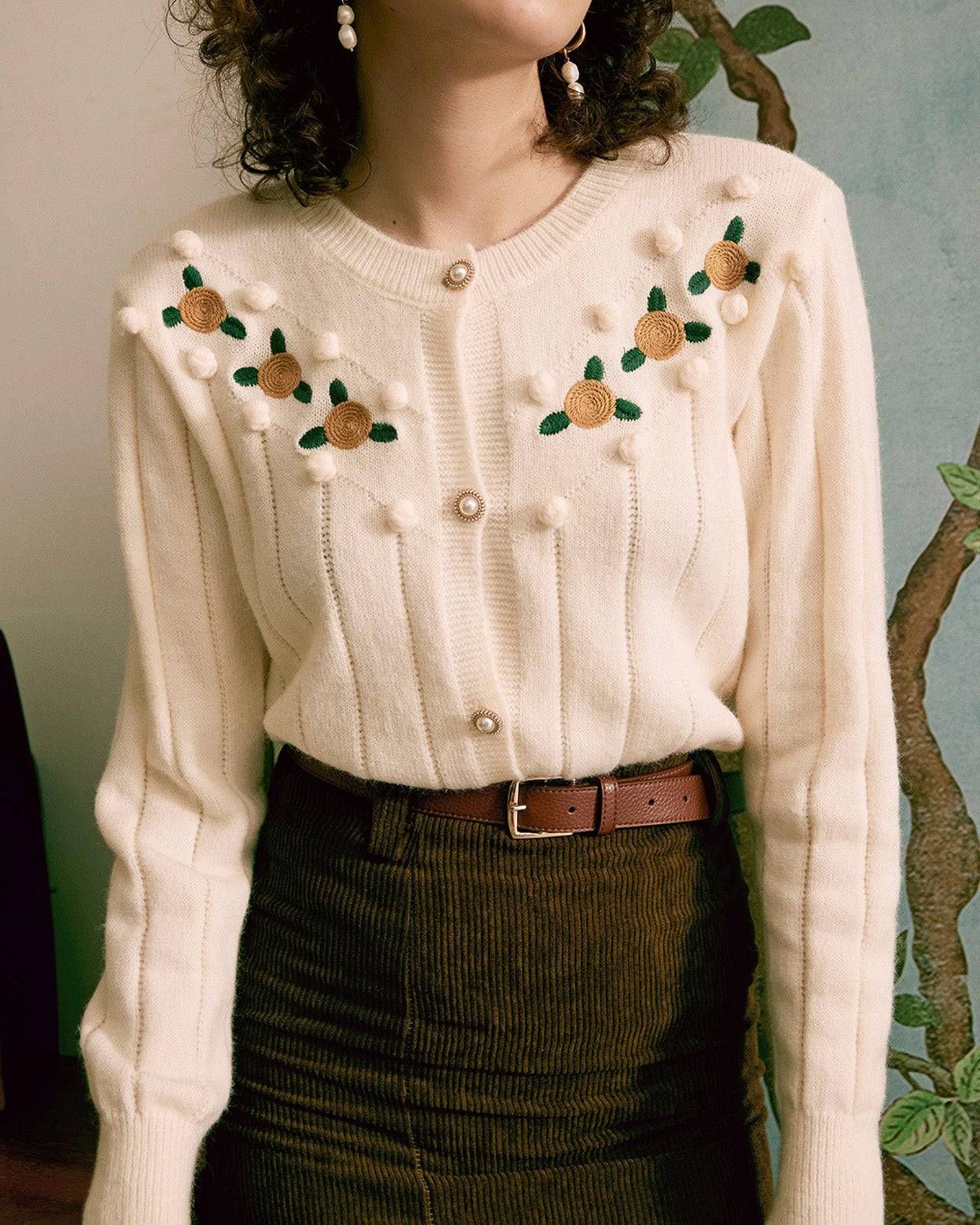 The Floral Embroidered Wool Cardigan sold by rihoas product image thumbnail 2