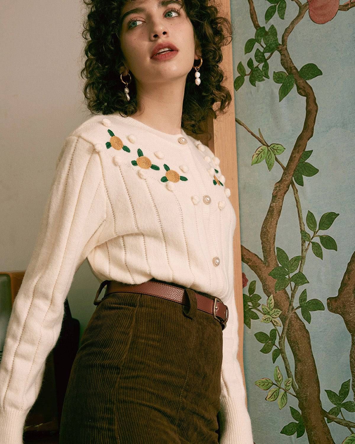 The Floral Embroidered Wool Cardigan sold by rihoas product image thumbnail 4