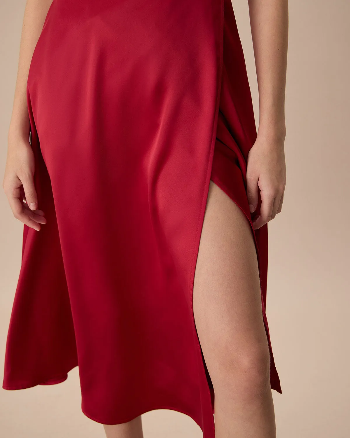 Women's Red Satin Slip Midi Dress sold by rihoas product image thumbnail 3