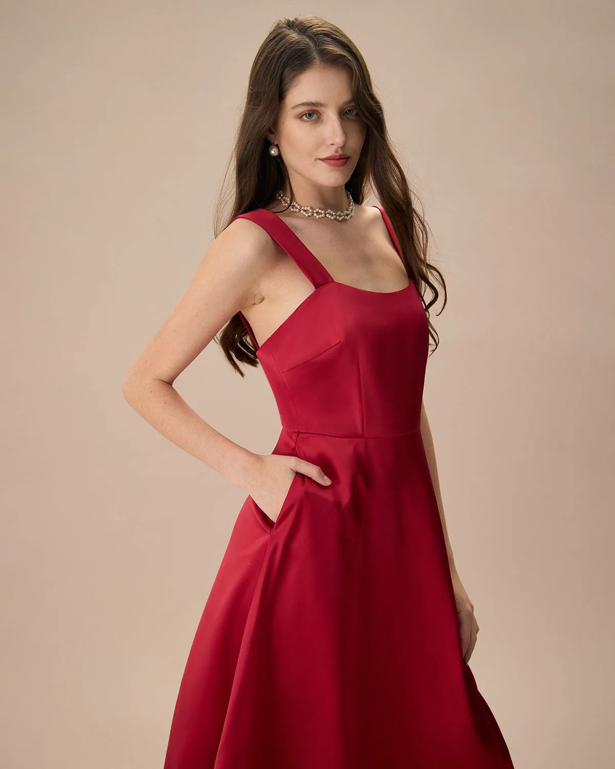 Women's Red Satin Slip Midi Dress sold by rihoas product image thumbnail 2