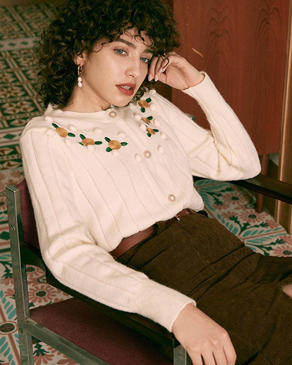 The Floral Embroidered Wool Cardigan sold by rihoas