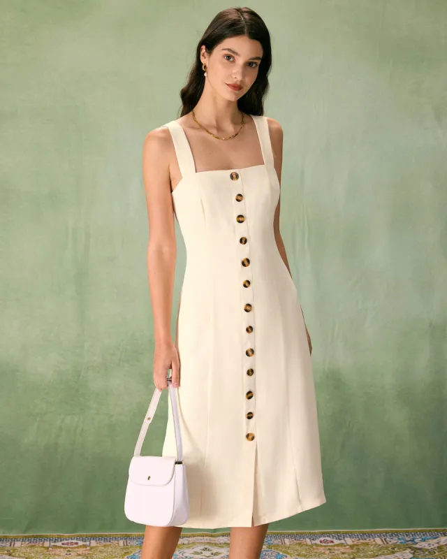 The Apricot Square Neck Button Slip Midi Dress sold by rihoas