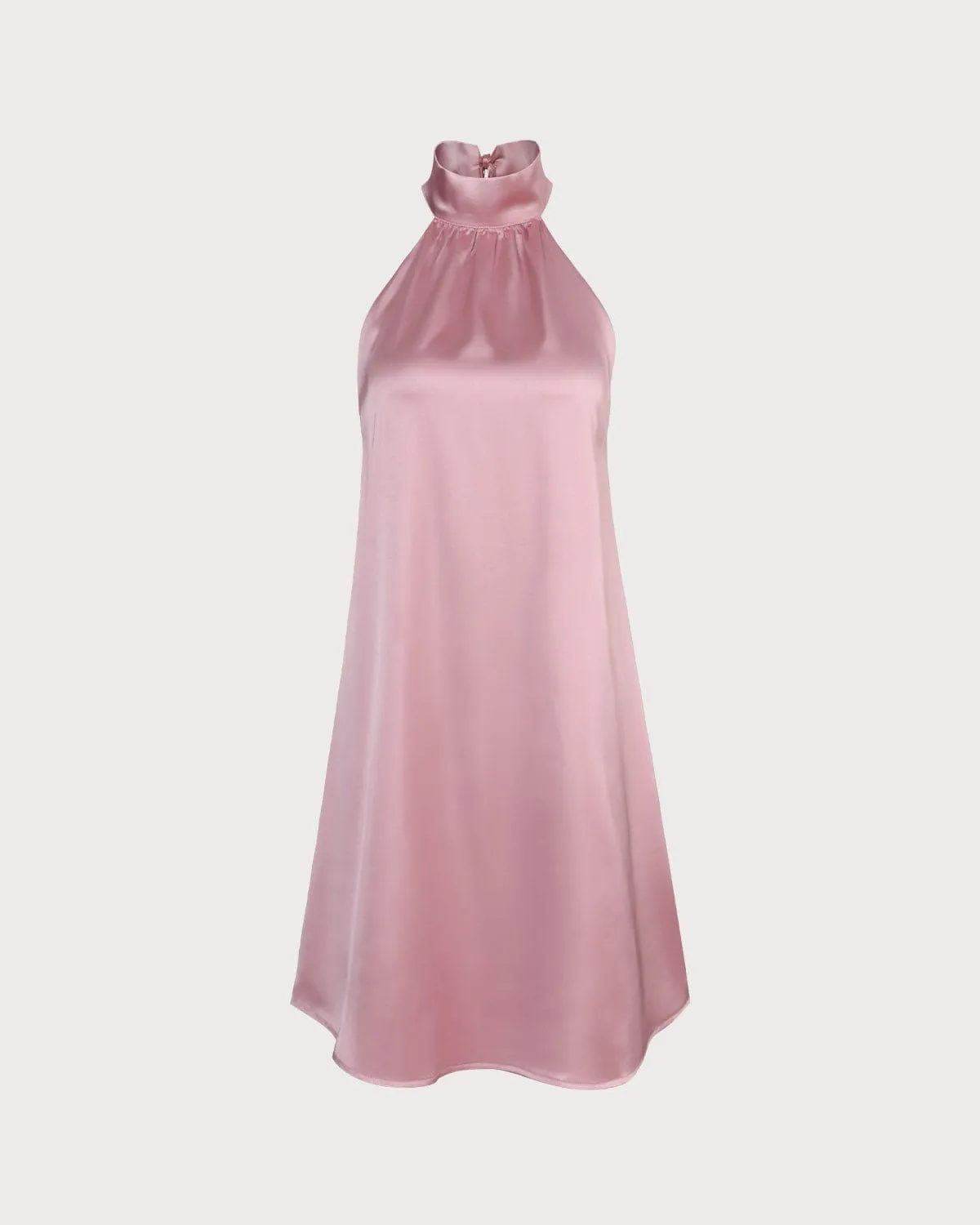 The Pink Halter Satin A-line Mini Dress sold by rihoas product image thumbnail 4