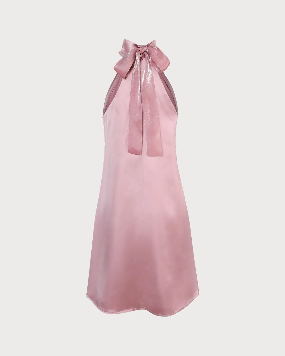 The Pink Halter Satin A-line Mini Dress sold by rihoas product image thumbnail 5