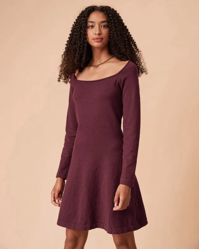 The Red Square Neck Long Sleeve Sweater Dress sold by rihoas