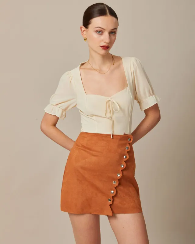 The Beige Sweetheart Neck Puff Sleeve Sheer Blouse sold by rihoas