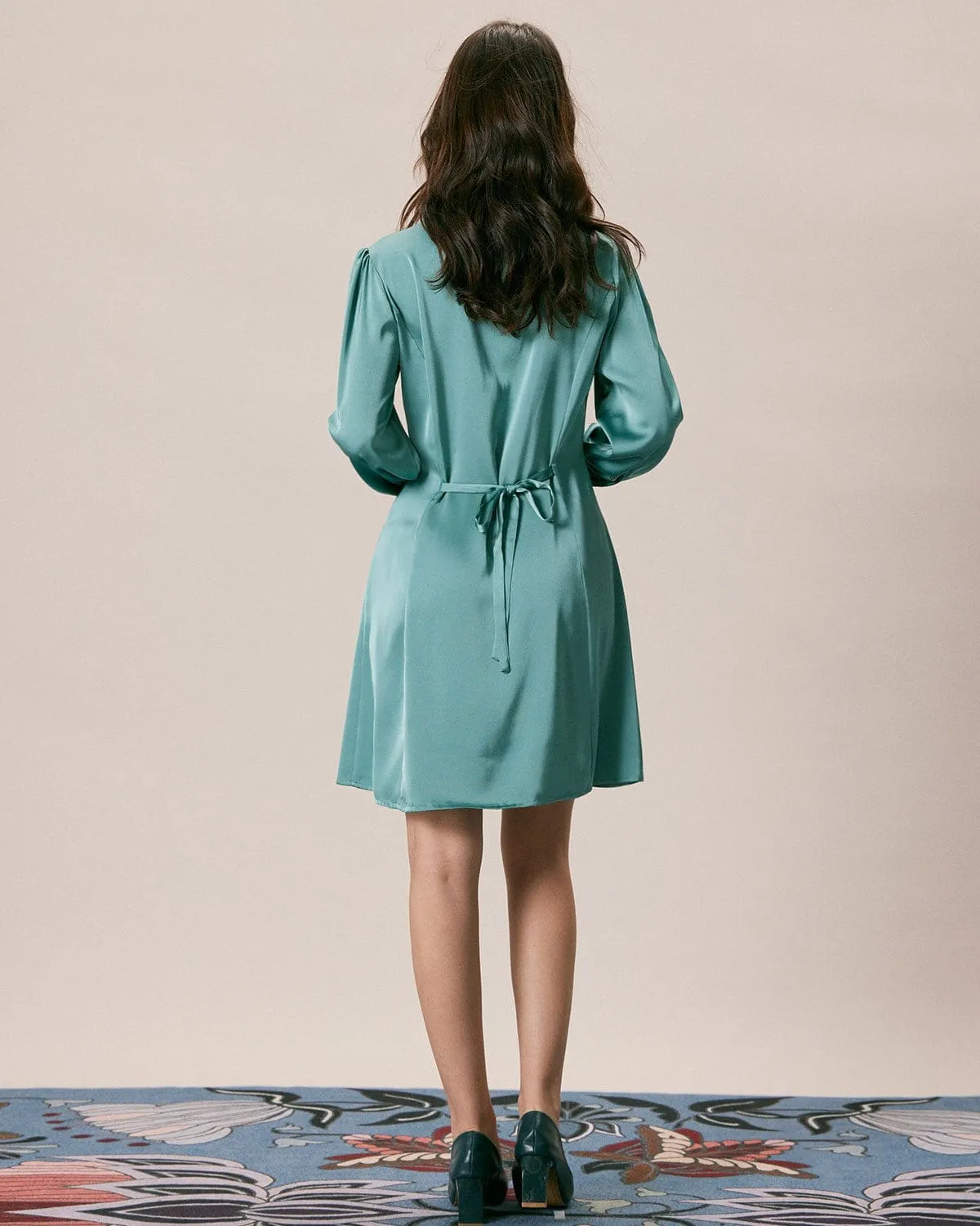 The Green Lapel Button Satin Shirt Mini Dress sold by rihoas product image thumbnail 4