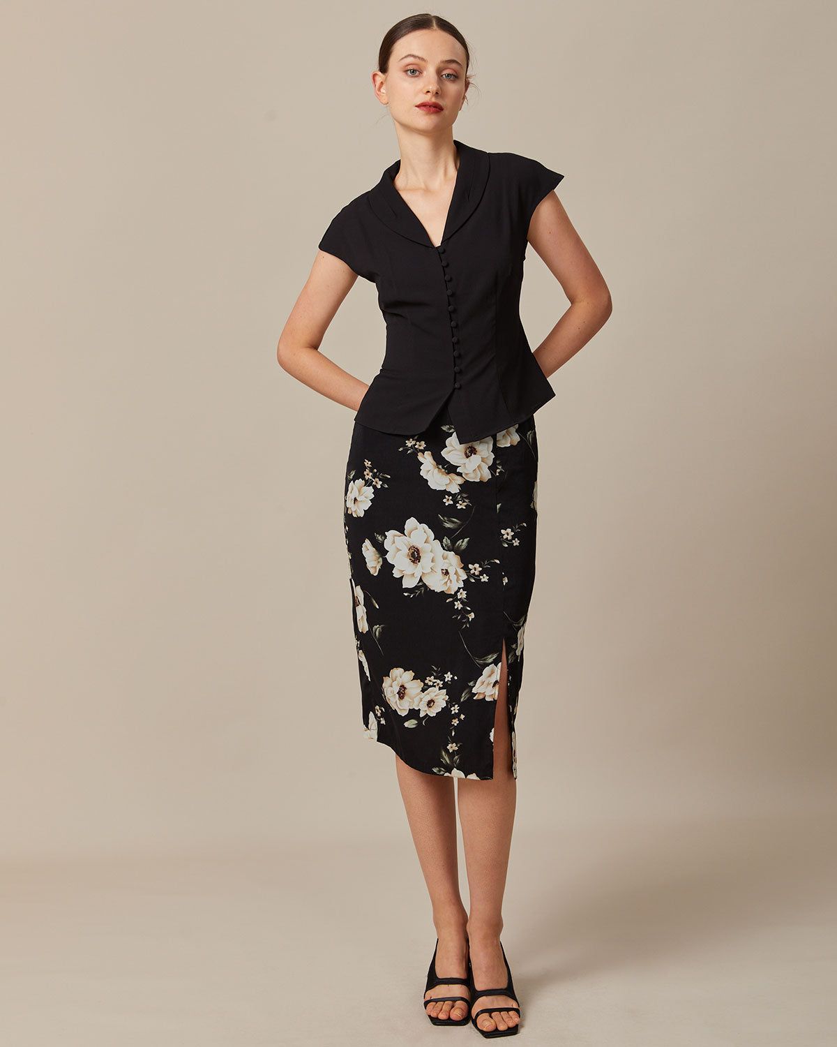 The Black V Neck Button Raglan Sleeve Shirt sold by rihoas product image thumbnail 3