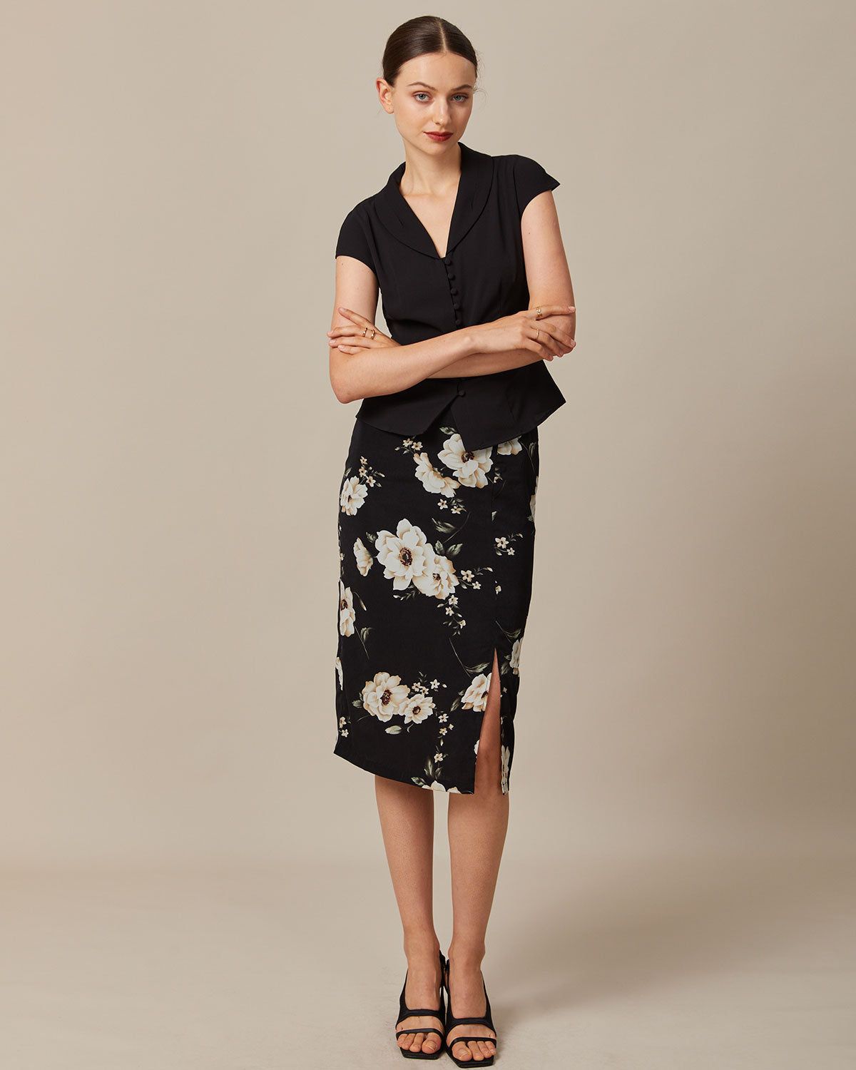 The Black V Neck Button Raglan Sleeve Shirt sold by rihoas product image thumbnail 2