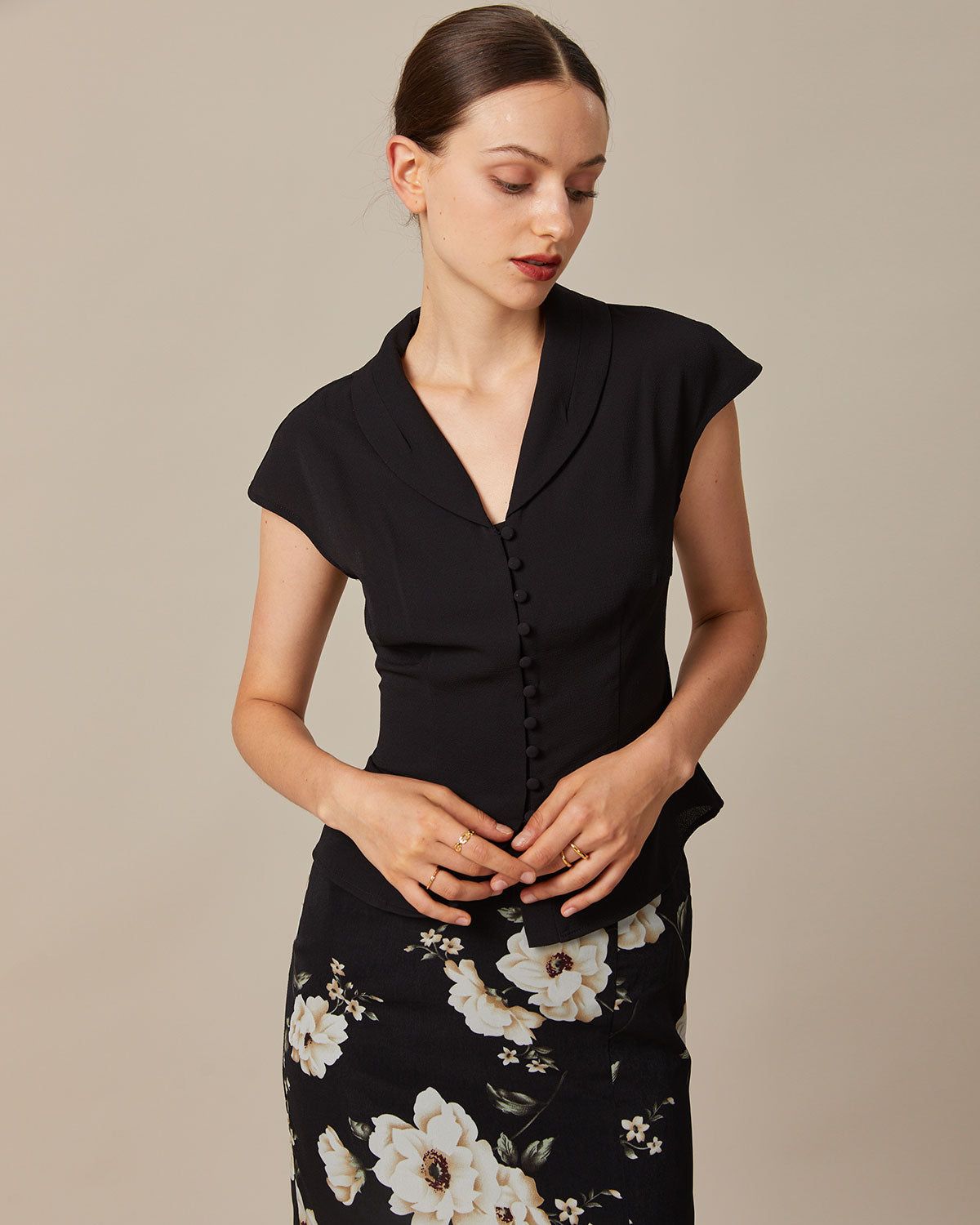 The Black V Neck Button Raglan Sleeve Shirt sold by rihoas