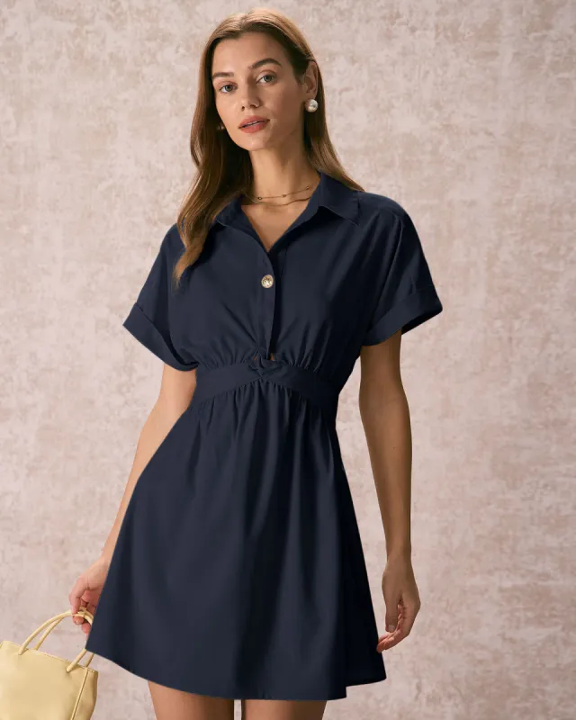 The Navy Ruched Twist Front Shirt Mini Dress sold by rihoas