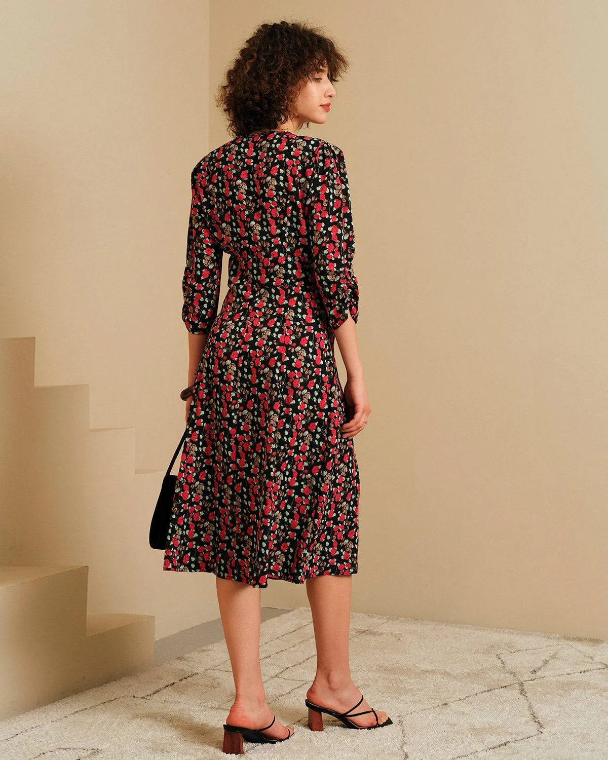 The V Neck Button Floral Midi Dress sold by rihoas product image thumbnail 5