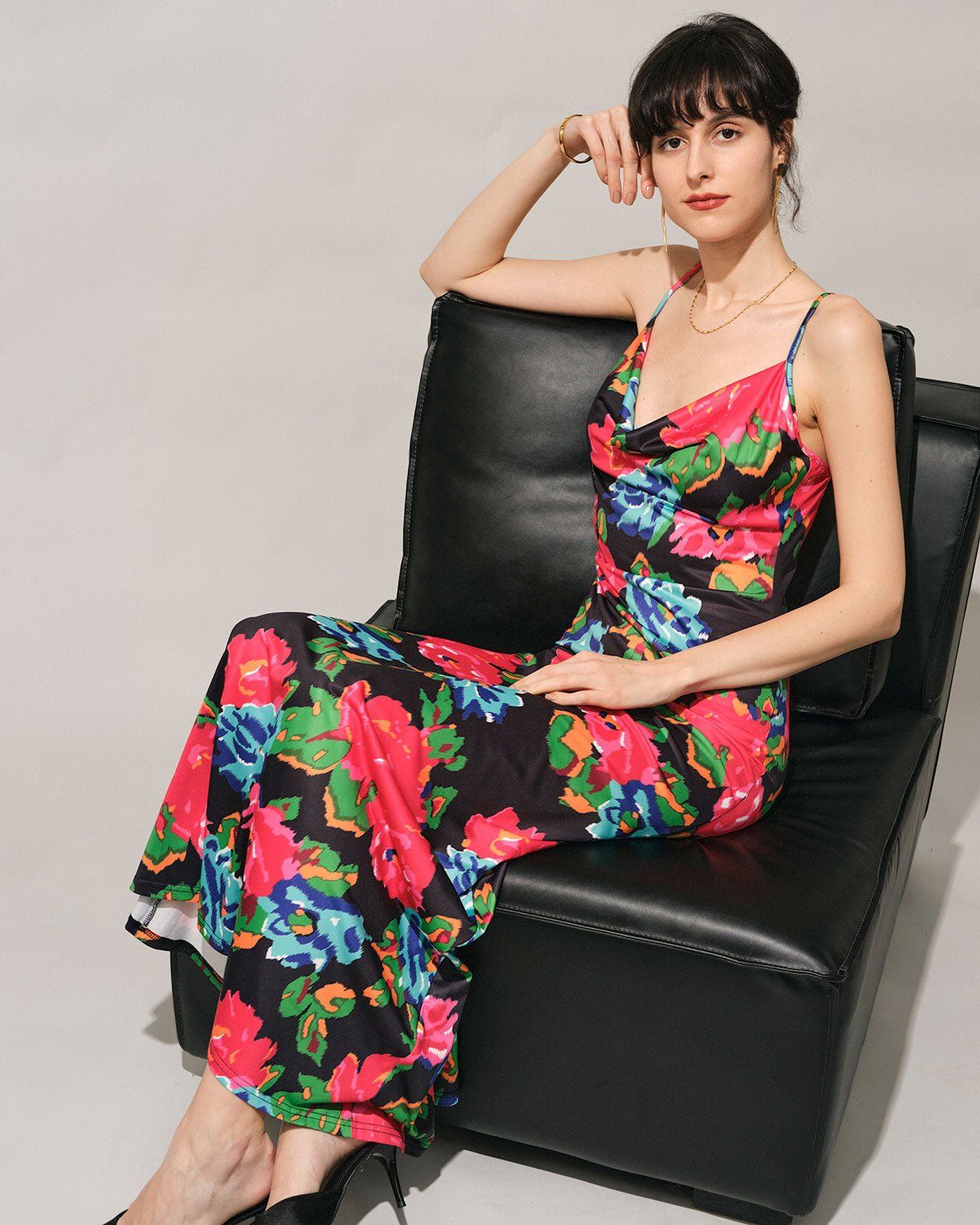The Cowl Neck Floral Slip Maxi Dress sold by rihoas product image thumbnail 4