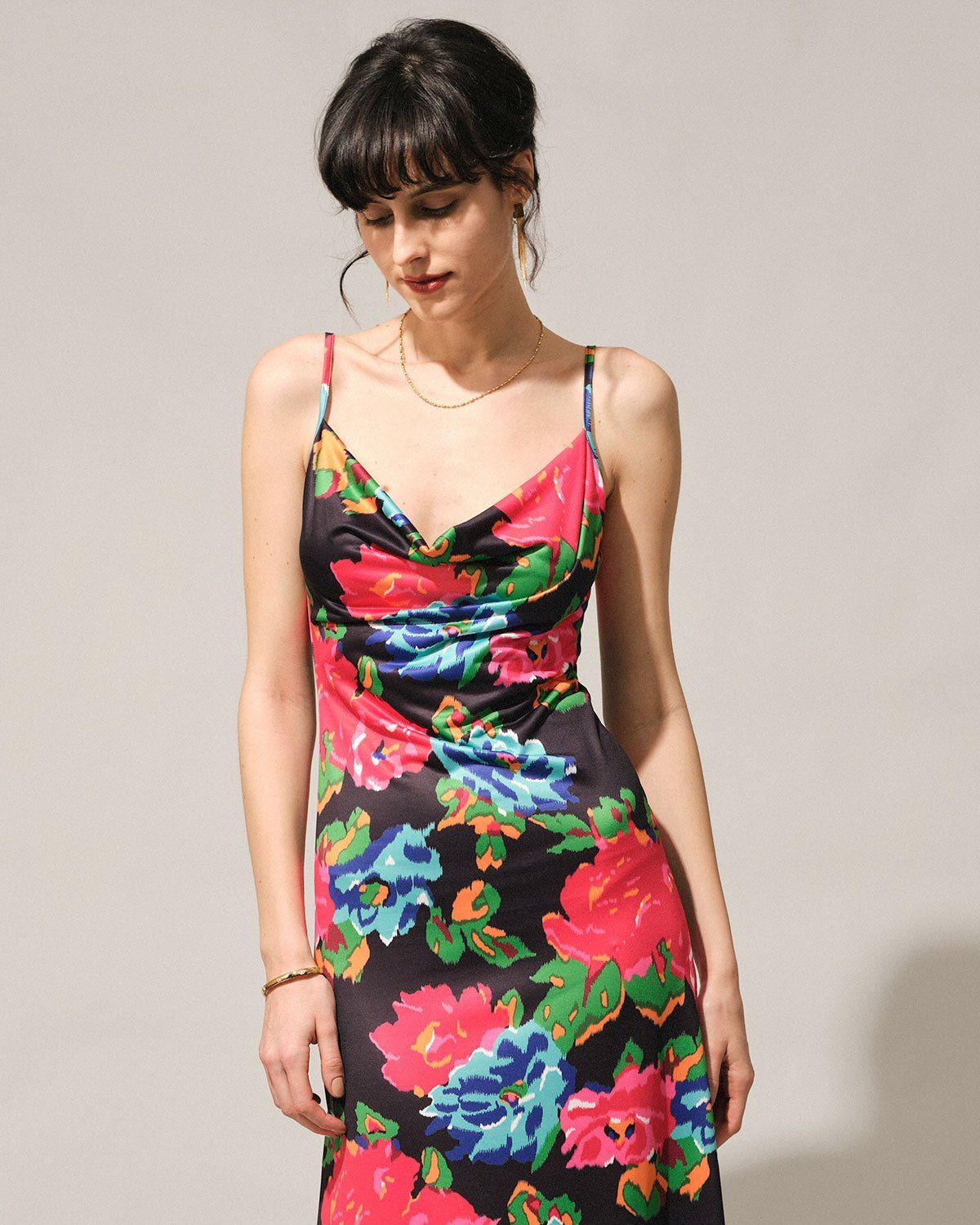 The Cowl Neck Floral Slip Maxi Dress sold by rihoas product image thumbnail 3