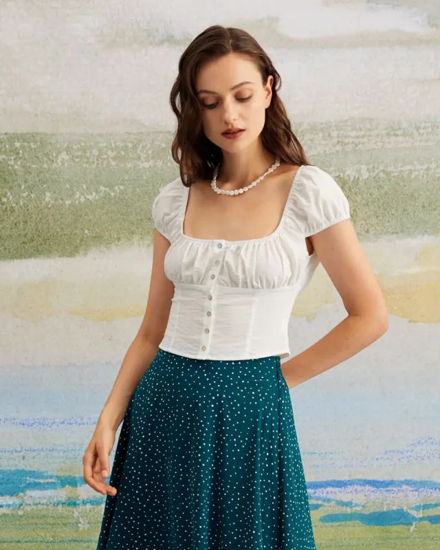 The White Square Neck Button-Up Blouse sold by rihoas