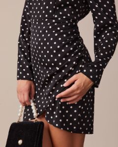The Black Stand Collar Polka Dot Mini Dress sold by rihoas