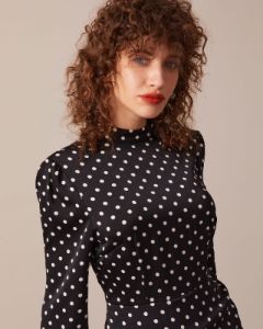 The Black Stand Collar Polka Dot Mini Dress sold by rihoas