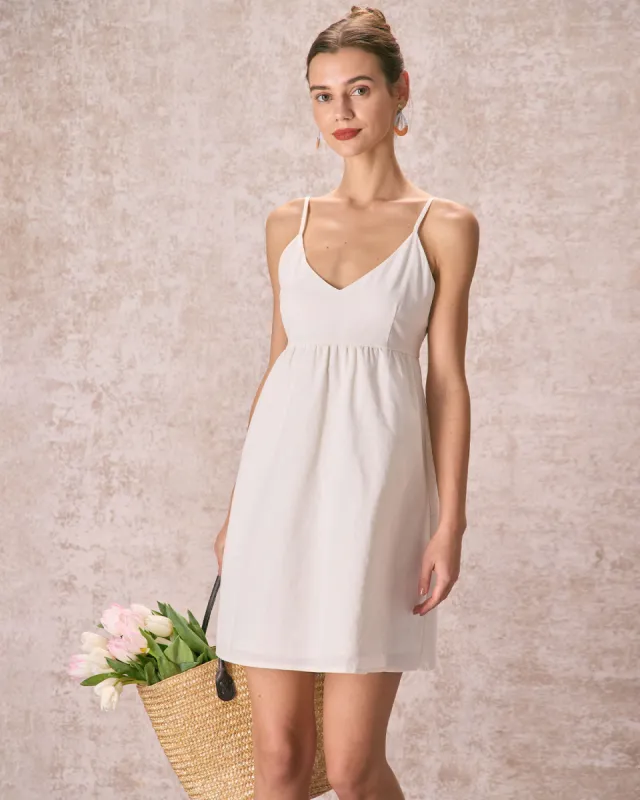 The Beige V-Neck Slip Mini Dress sold by rihoas